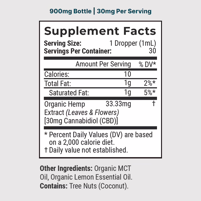 Joy Organics, Summer Lemon Organic CBD Tincture, Broad Spectrum THC-Free, 1fl oz, 900mg CBD