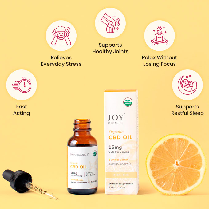 Joy Organics, Summer Lemon Organic CBD Tincture, Broad Spectrum THC-Free, 1fl oz, 900mg CBD
