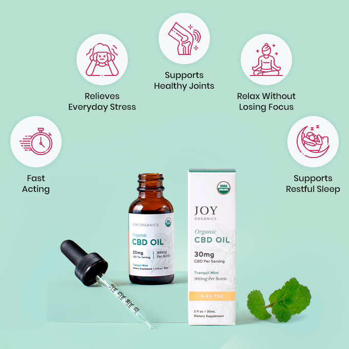 Joy Organics, Tranquil Mint Organic CBD Tincture, Broad Spectrum THC-Free, 1fl oz, 1350mg CBD