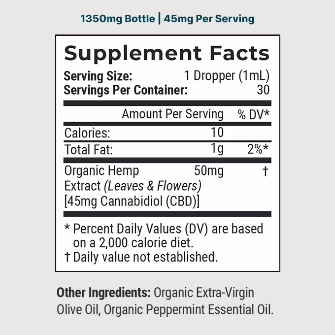 Joy Organics, Tranquil Mint Organic CBD Tincture, Broad Spectrum THC-Free, 1fl oz, 1350mg CBD