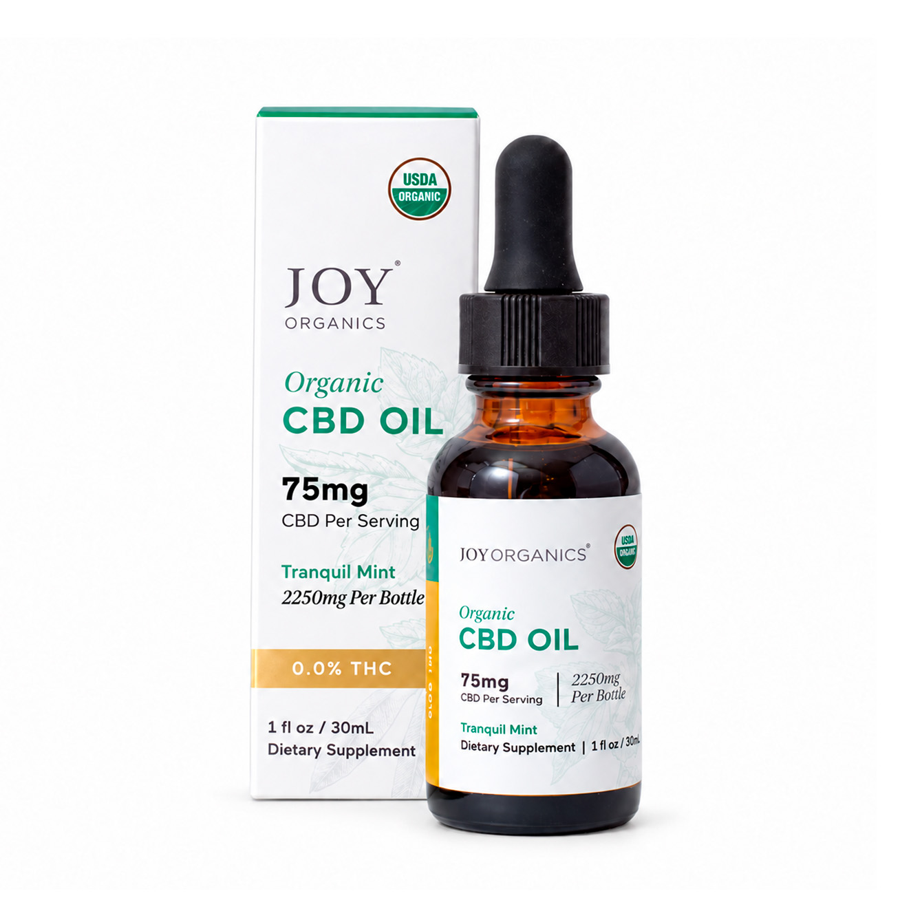 Joy Organics, Tranquil Mint Organic CBD Tincture, Broad Spectrum THC-Free, 1fl oz, 2250mg CBD Joy Organics, Tranquil Mint Organic CBD Tincture, Broad Spectrum THC-Free, 1fl oz, 2250mg CBD