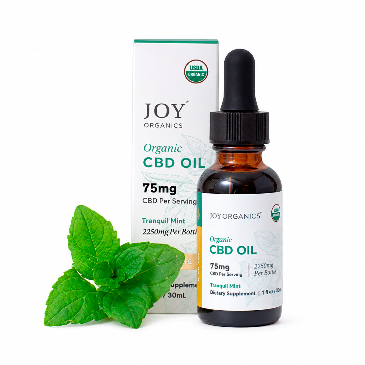 Joy Organics, Tranquil Mint Organic CBD Tincture, Broad Spectrum THC-Free, 1fl oz, 2250mg CBD