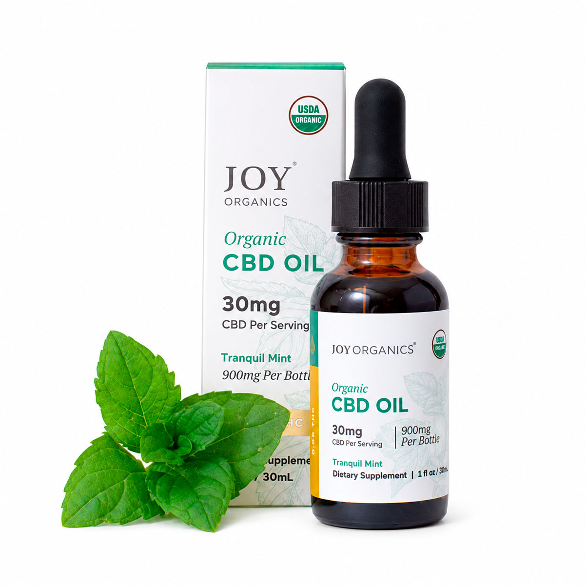 Joy Organics, Tranquil Mint Organic CBD Tincture, Broad Spectrum THC-Free, 1fl oz, 900mg CBD