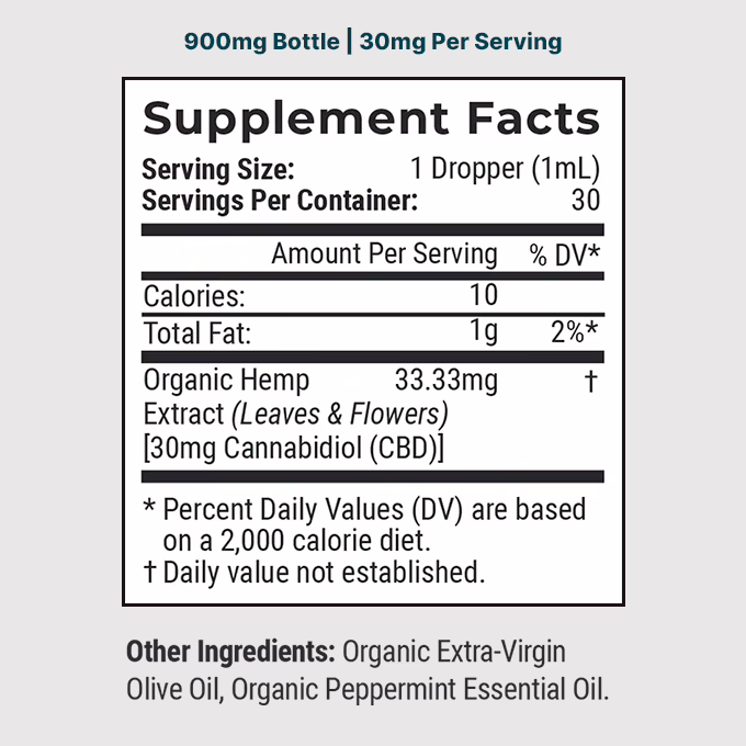 Joy Organics, Tranquil Mint Organic CBD Tincture, Broad Spectrum THC-Free, 1fl oz, 900mg CBD