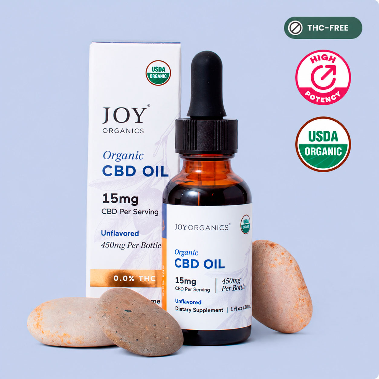 Joy Organics, Unflavored Organic CBD Tincture, Broad Spectrum THC-Free, 1fl oz, 450mg CBD