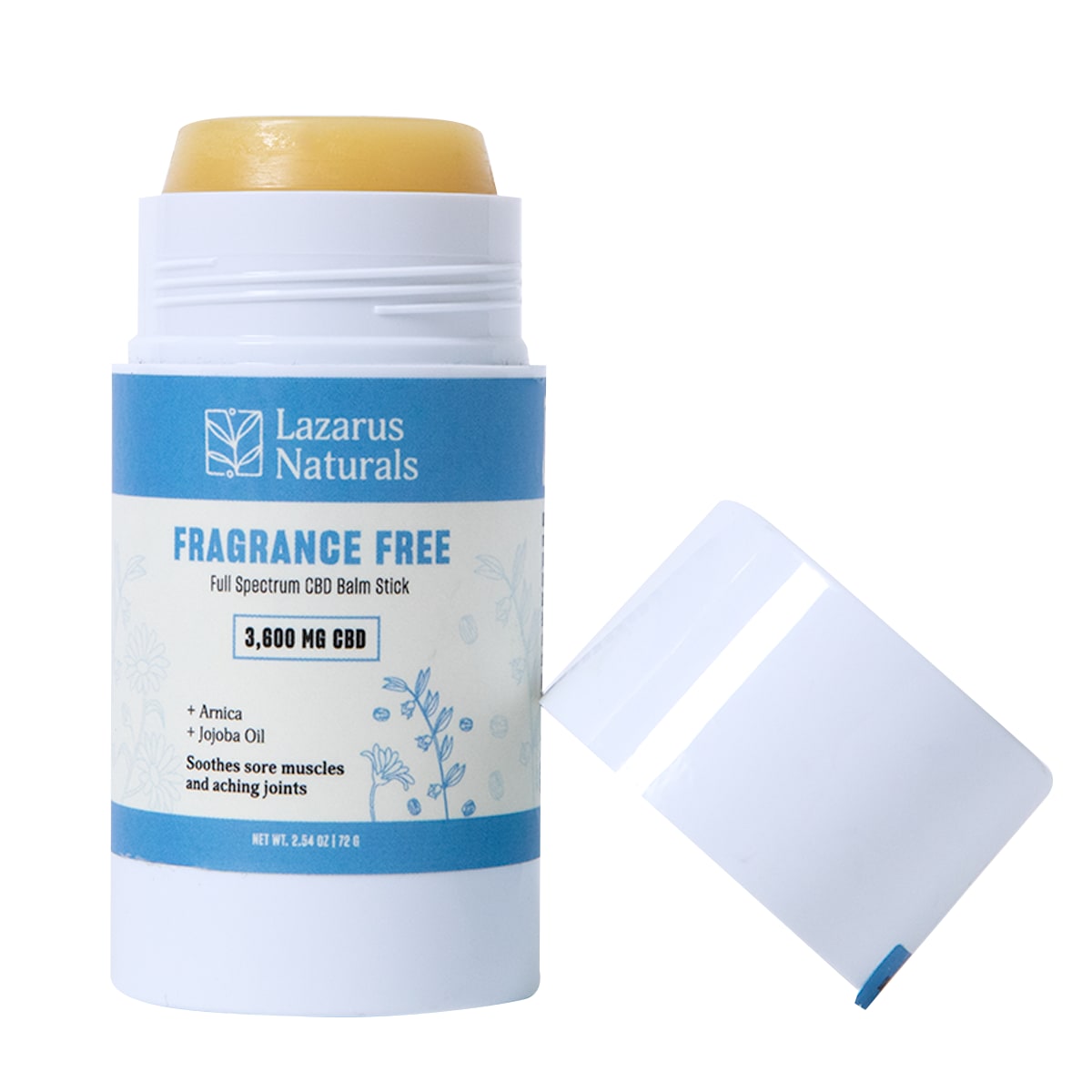 Lazarus Naturals, Fragrance Free CBD Balm Stick, Beeswax + Jojoba, Full Spectrum, 2.54oz, 3600mg CBD