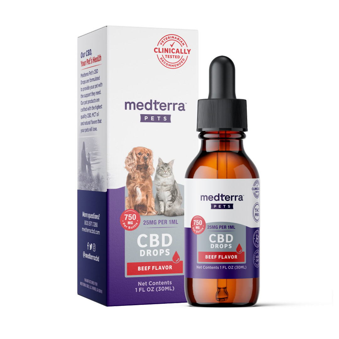 Medterra, CBD Drops for Dogs + Cats, Isolate THC-Free, Beef, 1fl oz, 750mg CBD