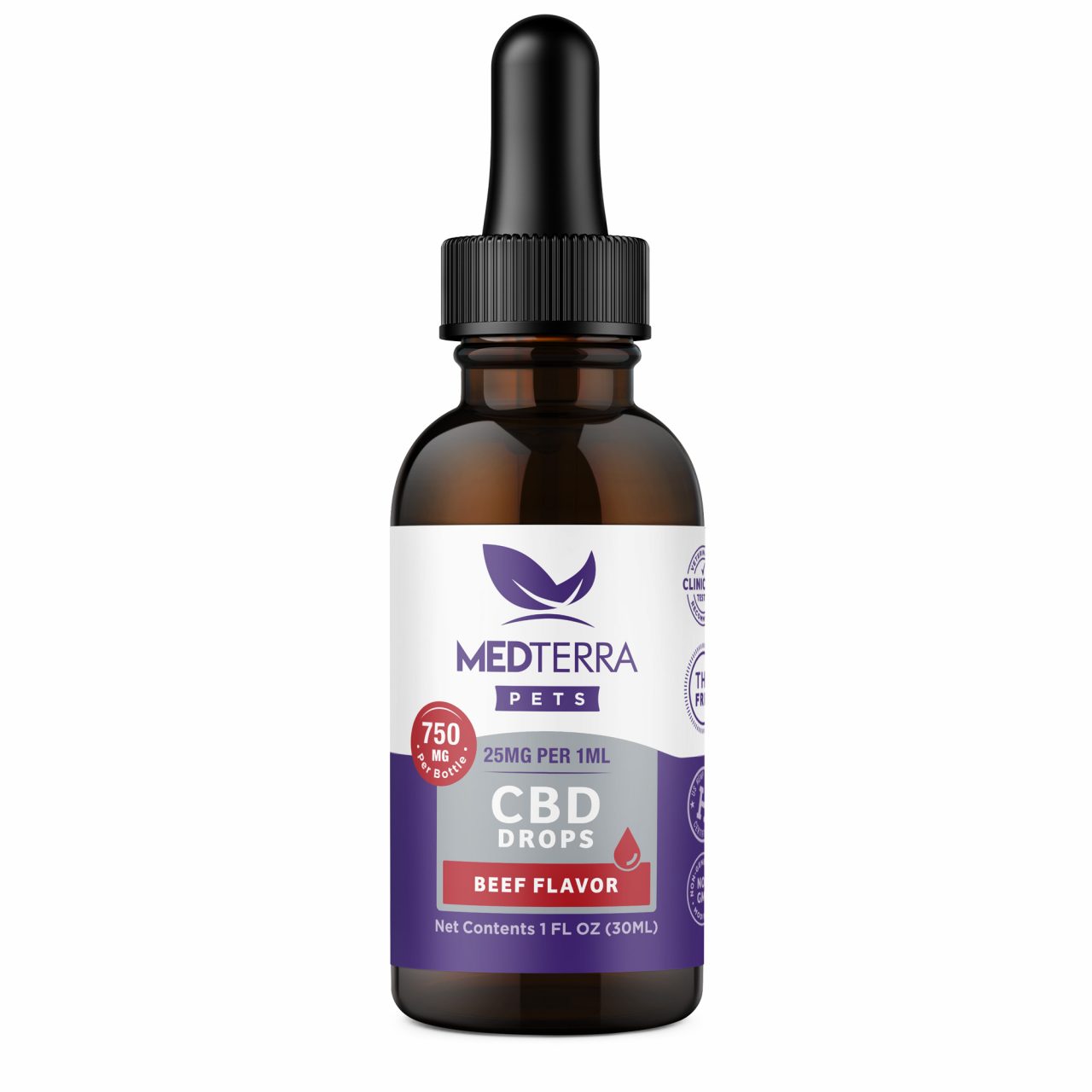 Medterra, CBD Drops for Dogs & Cats, Isolate THC-Free, Beef, 1oz, 750mg CBD 1