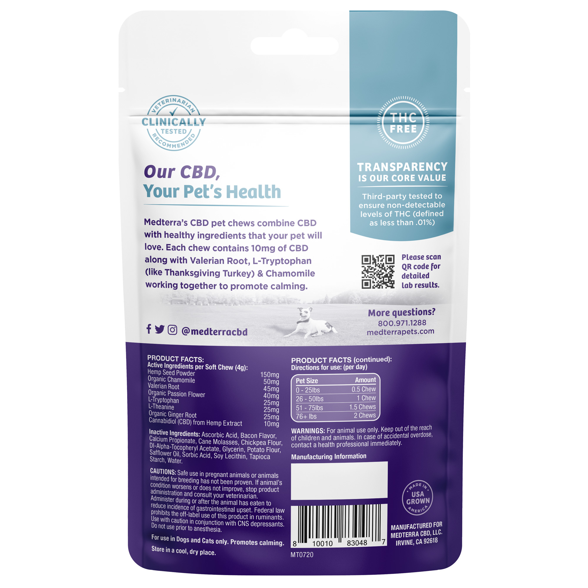 Medterra, Calming CBD Chews for Dogs & Cats, Isolate THC-Free, Bacon, 30ct, 300mg CBD 1