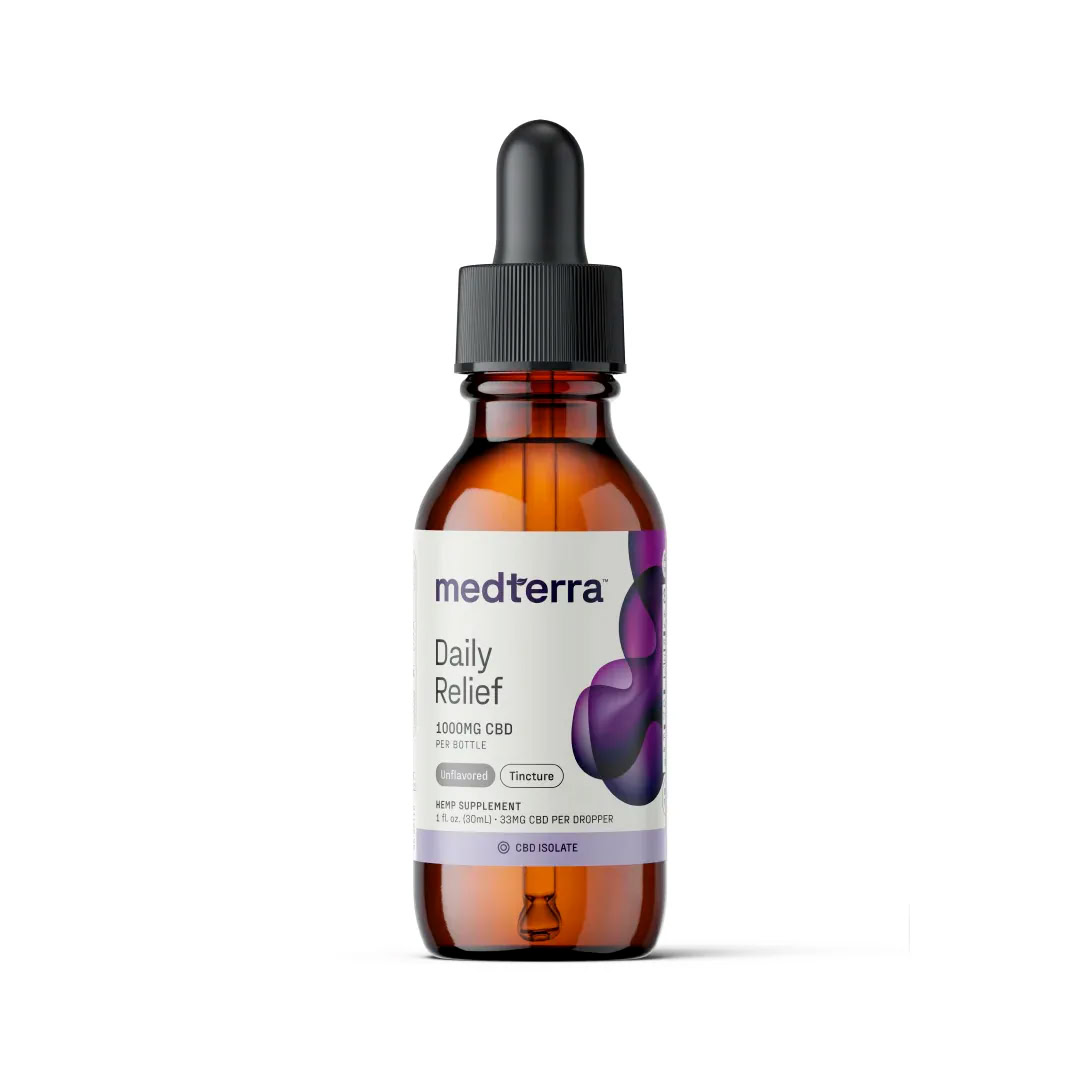 Medterra, Daily Relief CBD Oil, Unflavored, Isolate THC-Free, 1fl oz, 1000mg CBD 1