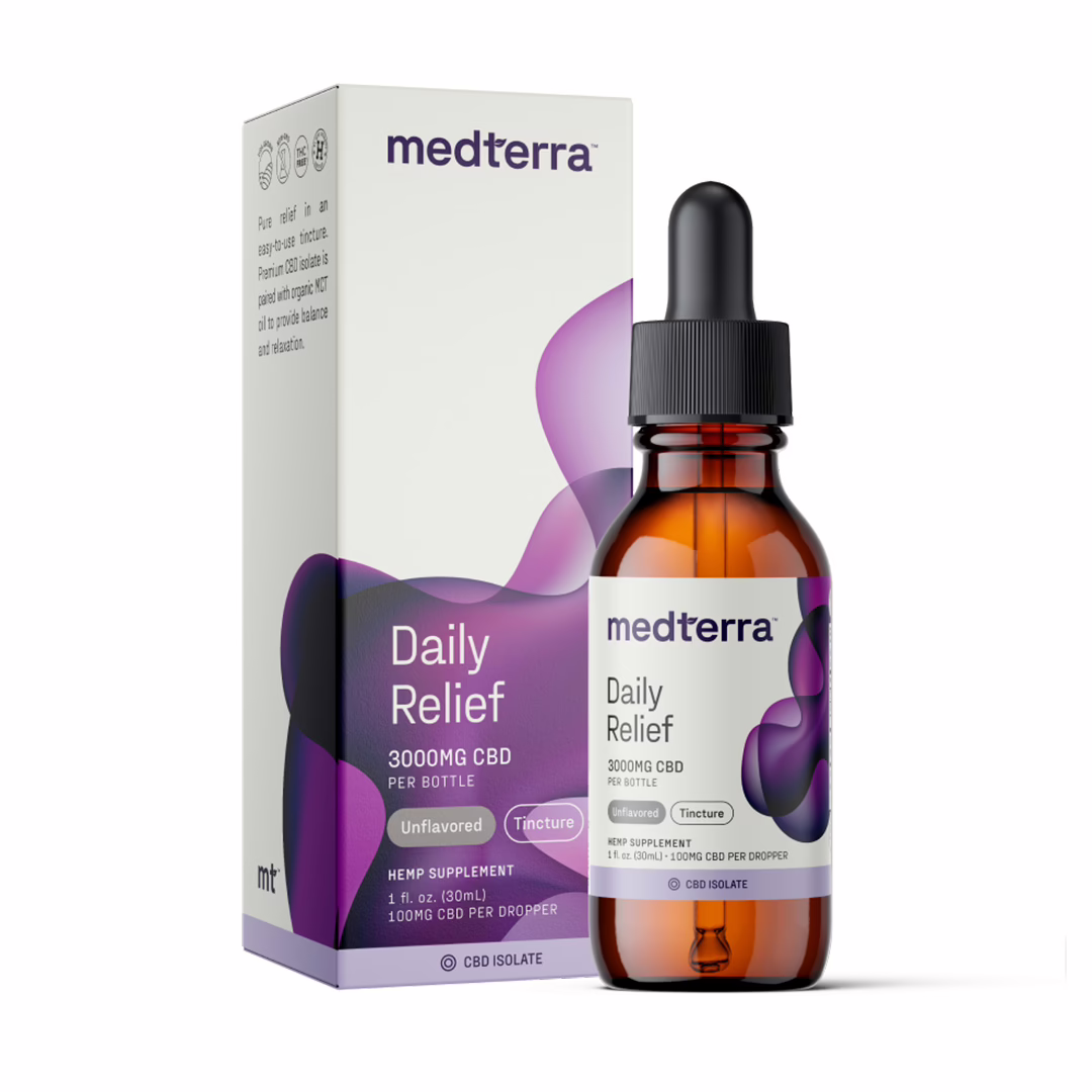 Medterra, Daily Relief CBD Oil, Unflavored, Isolate THC-Free, 1fl oz, 3000mg CBD Medterra, Daily Relief CBD Oil, Unflavored, Isolate THC-Free, 1fl oz, 3000mg CBD