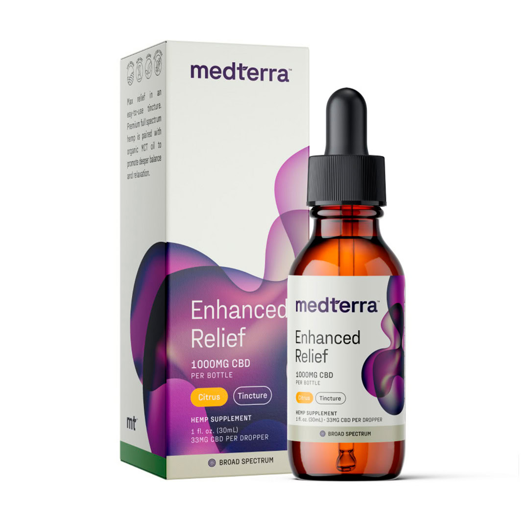 Medterra, Enhanced Relief CBD Oil, Citrus, Broad Spectrum THC-Free, 1fl oz, 1000mg CBD