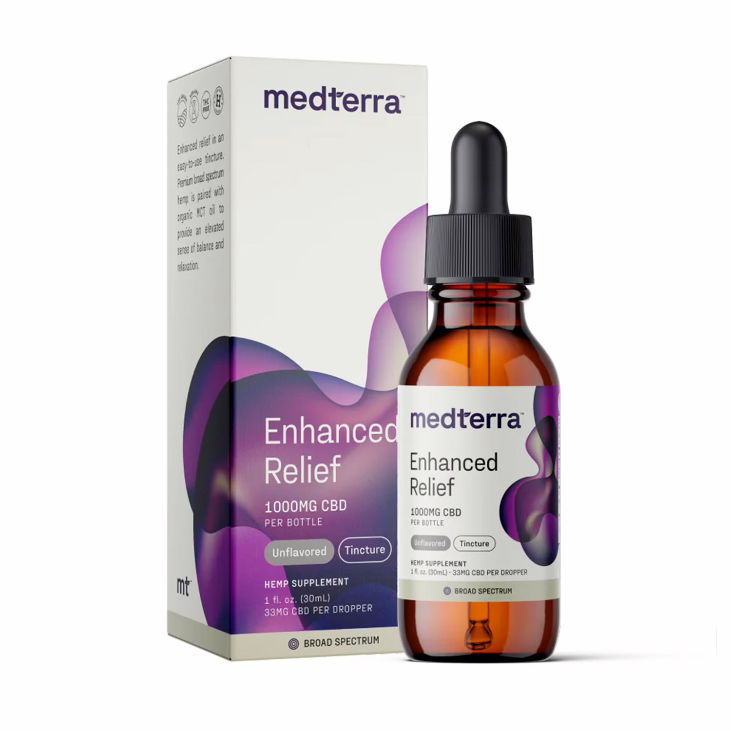 Medterra, Enhanced Relief CBD Oil, Unflavored, Broad Spectrum THC-Free, 1fl oz, 1000mg CBD