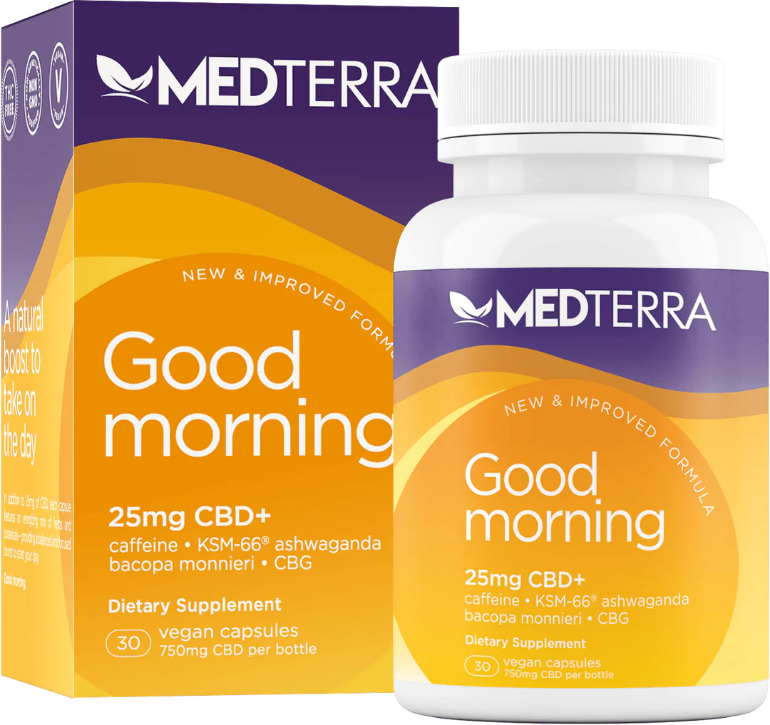 Medterra, Good Morning CBD+CBG Capsules, Broad Spectrum THC-Free, 30ct, 750mg CBG + 750mg CBD 1