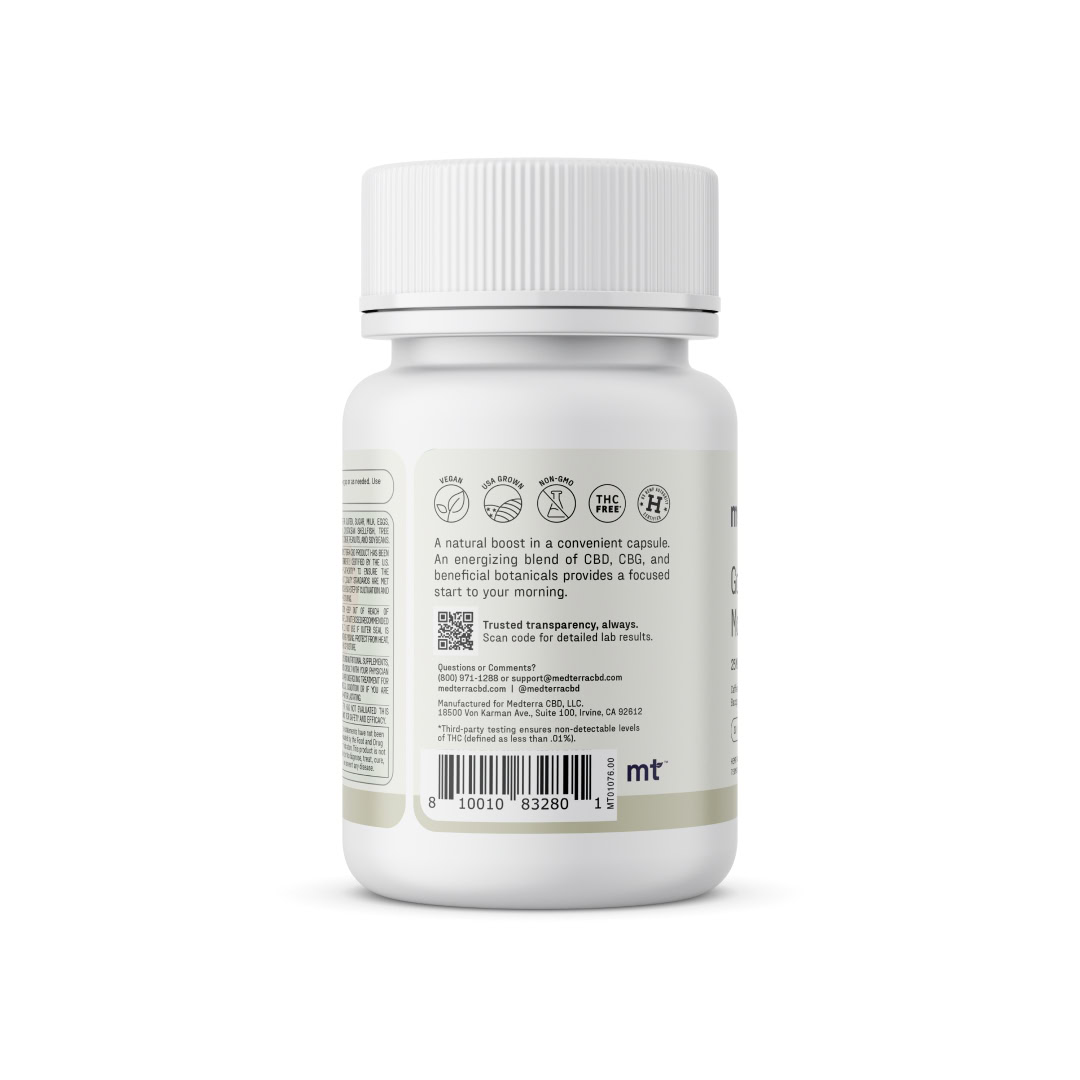 Medterra, Good Morning CBD+CBG Capsules, Broad Spectrum THC-Free, 30ct, 750mg CBG + 750mg CBD