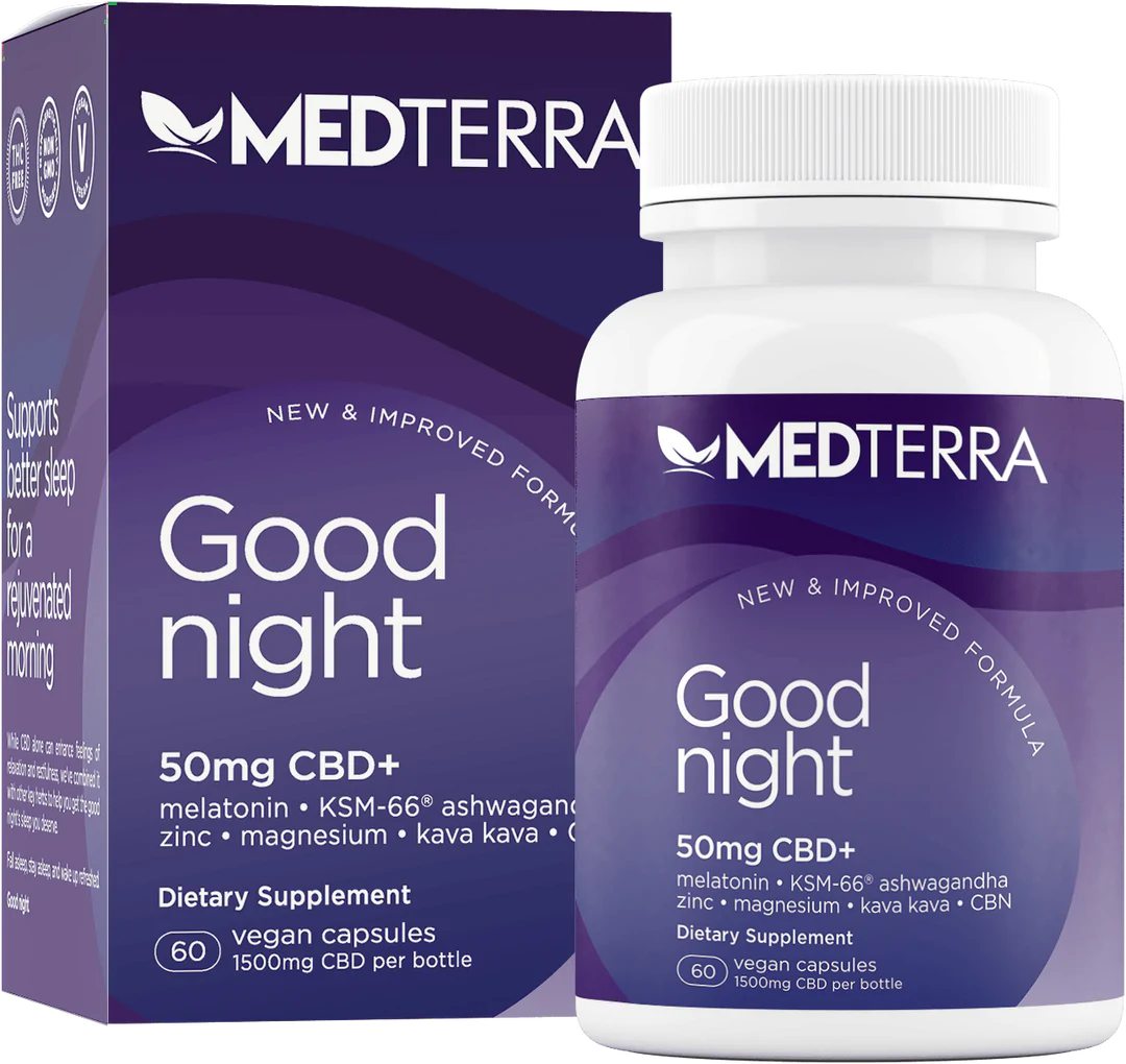 Medterra, Liposomal CBD + CBN Capsules, Good Night, Isolate THC-Free, 30ct, 45mg CBN + 1500mg CBD 1