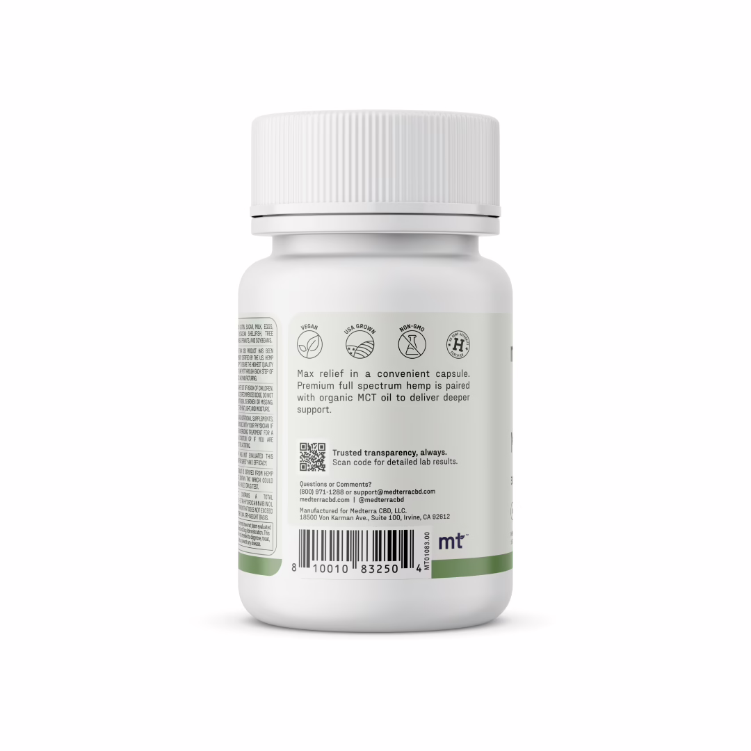 Medterra, Max Relief CBD Capsules, Full Spectrum, 60ct, 1500mg CBD