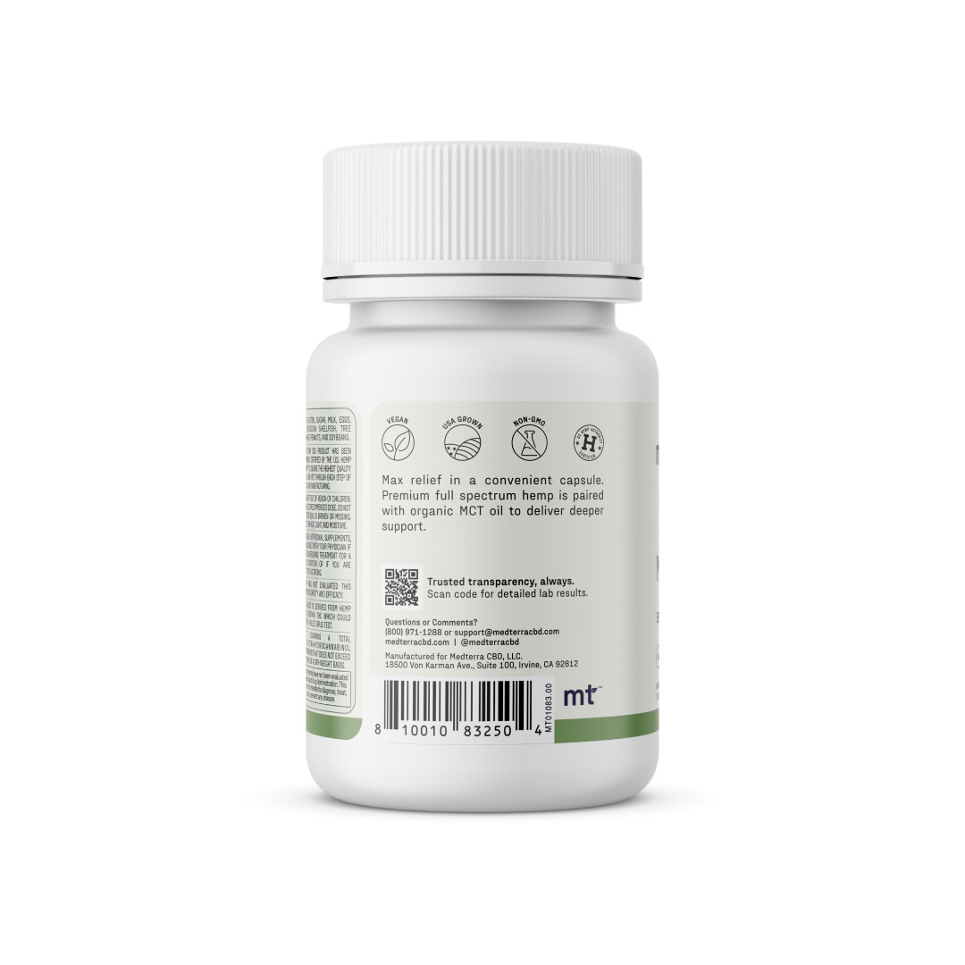 Medterra, Max Relief CBD Capsules, Full Spectrum, 60ct, 1500mg CBD