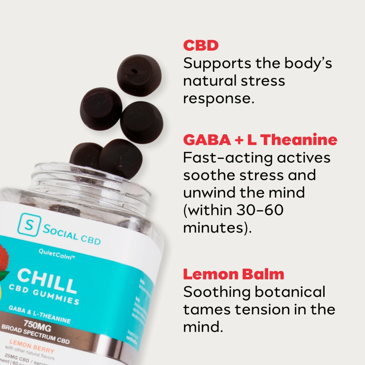 Social CBD, Chill CBD Gummies, Lemon Berry, Broad Spectrum THC