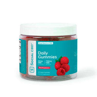Social CBD, Daily CBD Gummies, Red Raspberry, Broad Spectrum THC-Free, 60ct, 750mg CBD