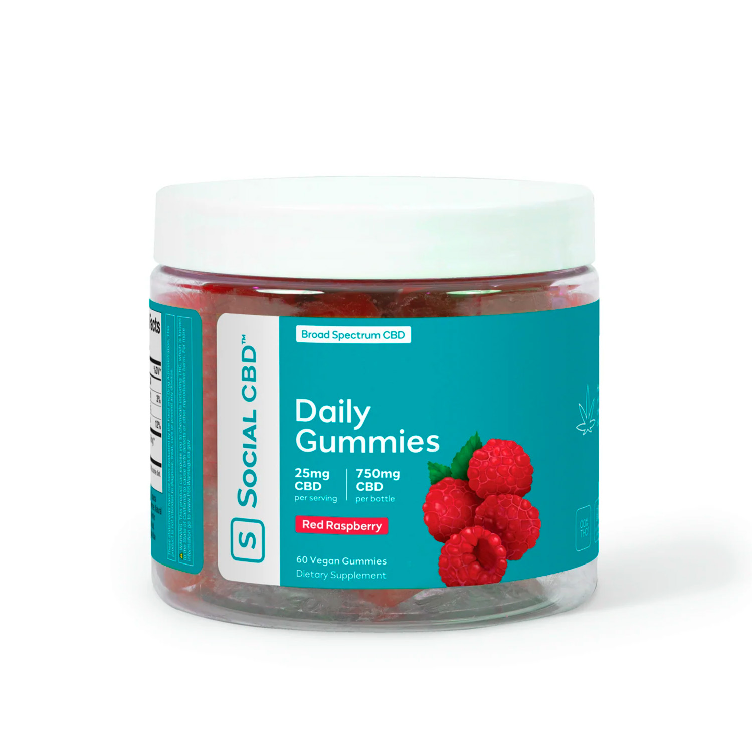 Social CBD, Daily CBD Gummies, Red Raspberry, Broad Spectrum THC-Free, 60ct, 750mg CBD