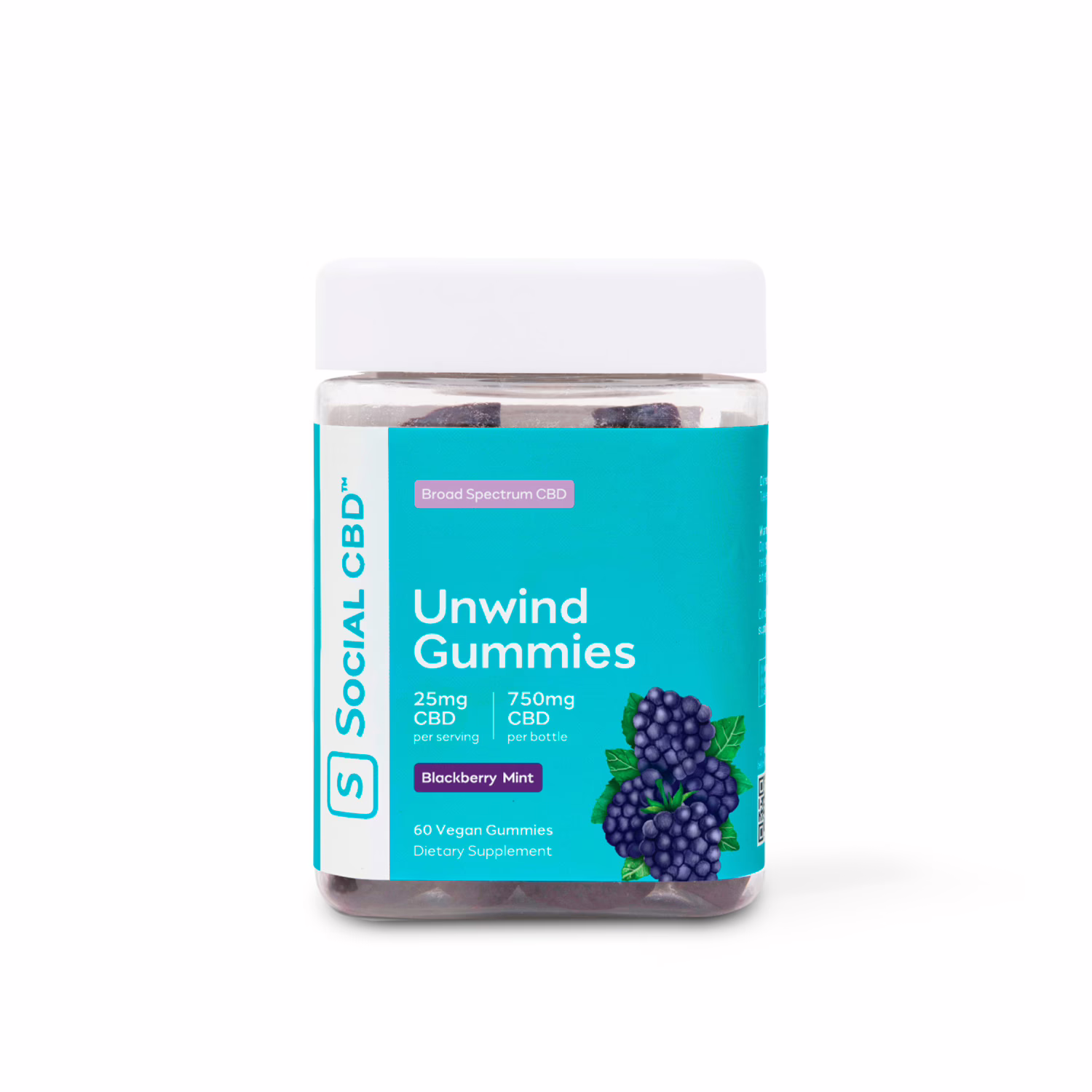Social CBD, Unwind CBD Gummies, Blackberry Mint, Broad Spectrum THC-Free, 60ct, 750mg CBD Social CBD, Unwind CBD Gummies, Blackberry Mint, Broad Spectrum THC-Free, 60ct, 750mg CBD