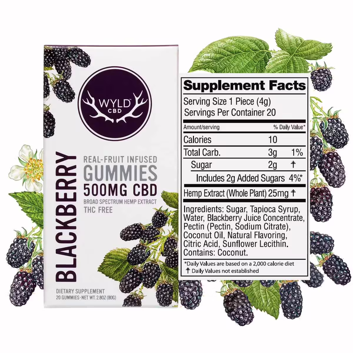 Wyld CBD, Blackberry Gummies, Broad Spectrum THC-Free, 20ct, 500mg CBD