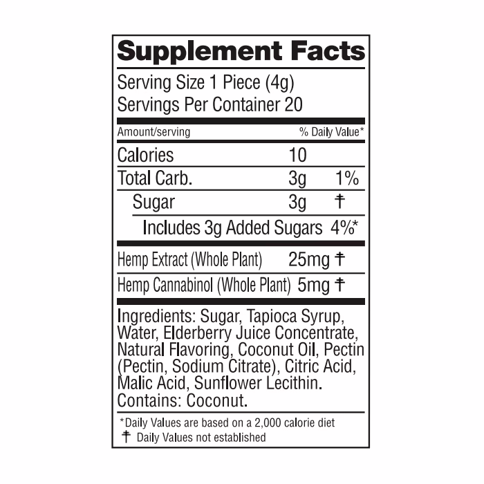 Wyld CBD, Elderberry Gummies, Broad Spectrum THC-Free, 20ct, 100mg CBN + 500mg CBD