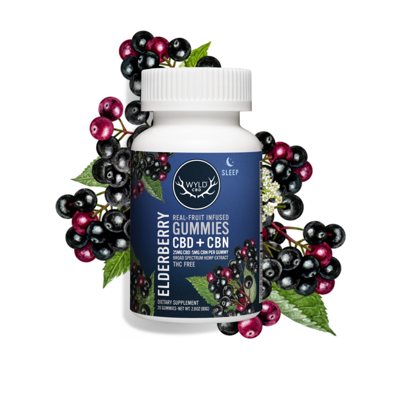 Wyld CBD, Elderberry Gummies, Broad Spectrum THC-Free, 20ct, 100mg CBN + 500mg CBD