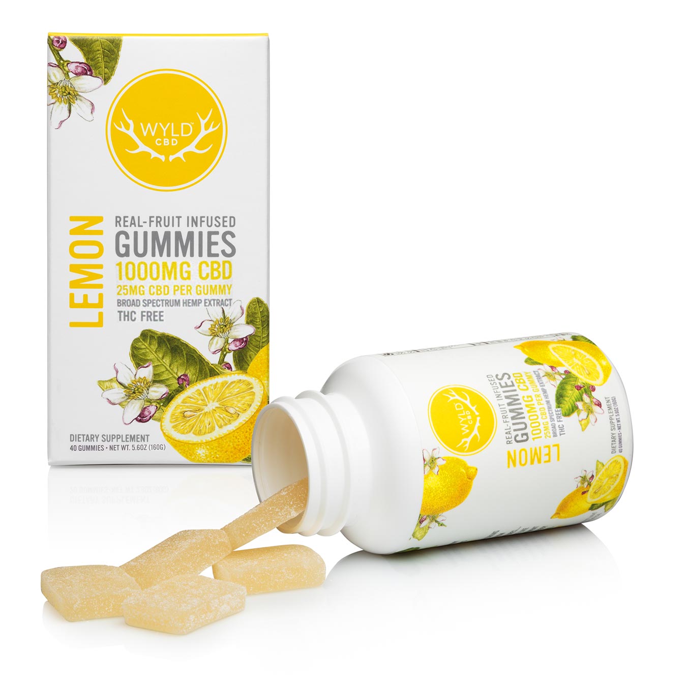 Wyld CBD, Lemon Gummies, Broad Spectrum THC-Free, 40ct, 1000mg CBD