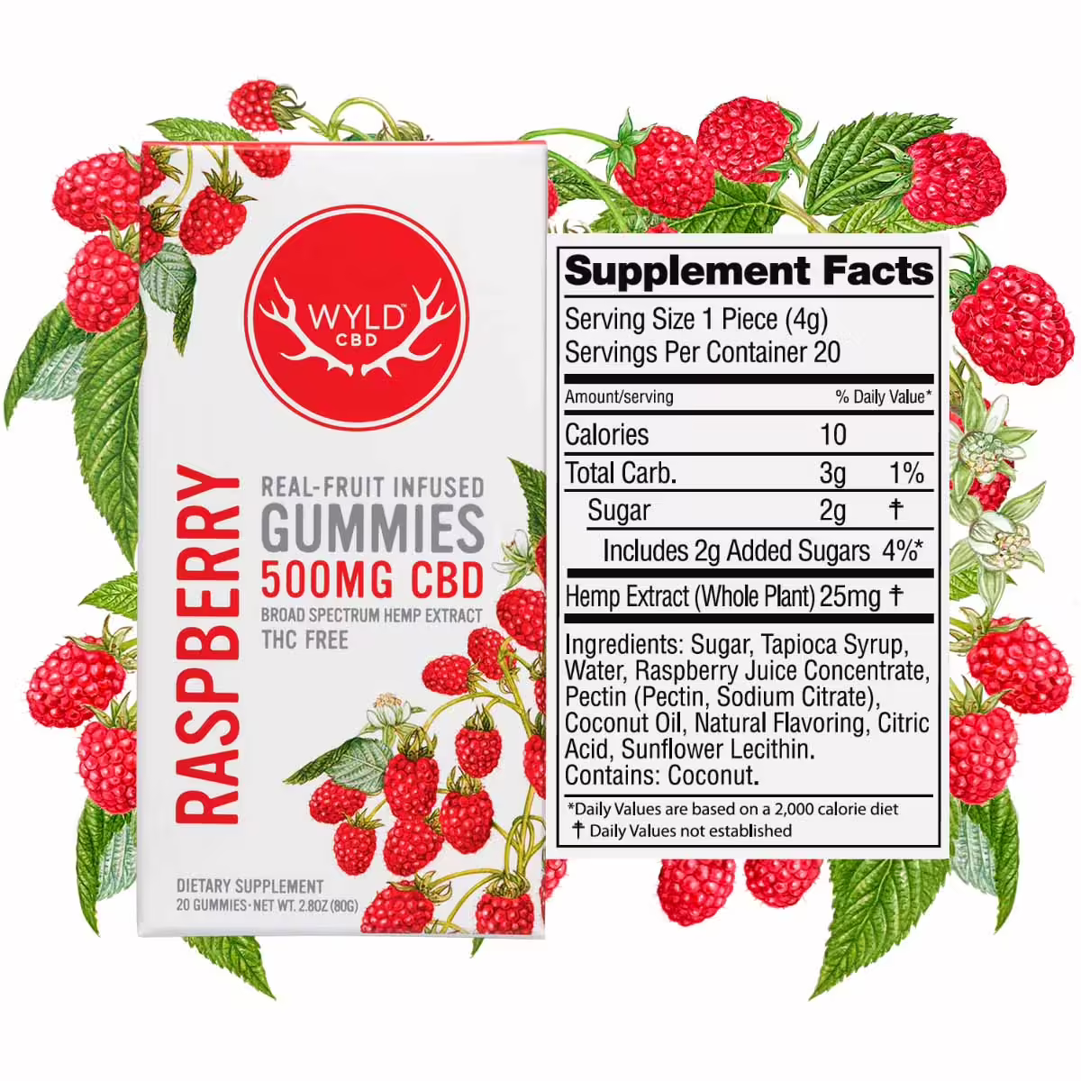Wyld CBD, Raspberry Gummies, Broad Spectrum THC-Free, 20ct, 500mg CBD