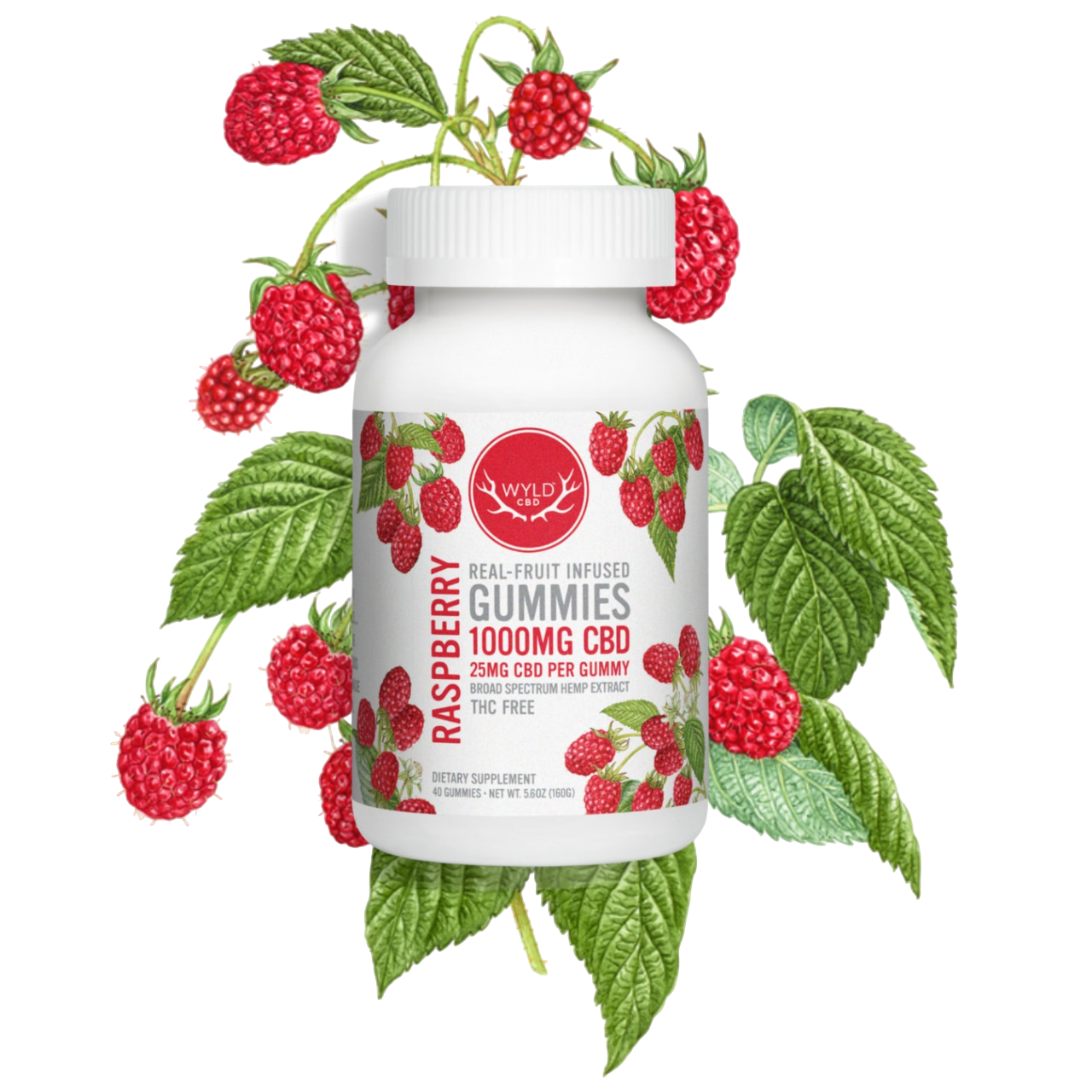 Wyld CBD, Raspberry Gummies, Broad Spectrum THC-Free, 40ct, 1000mg CBD