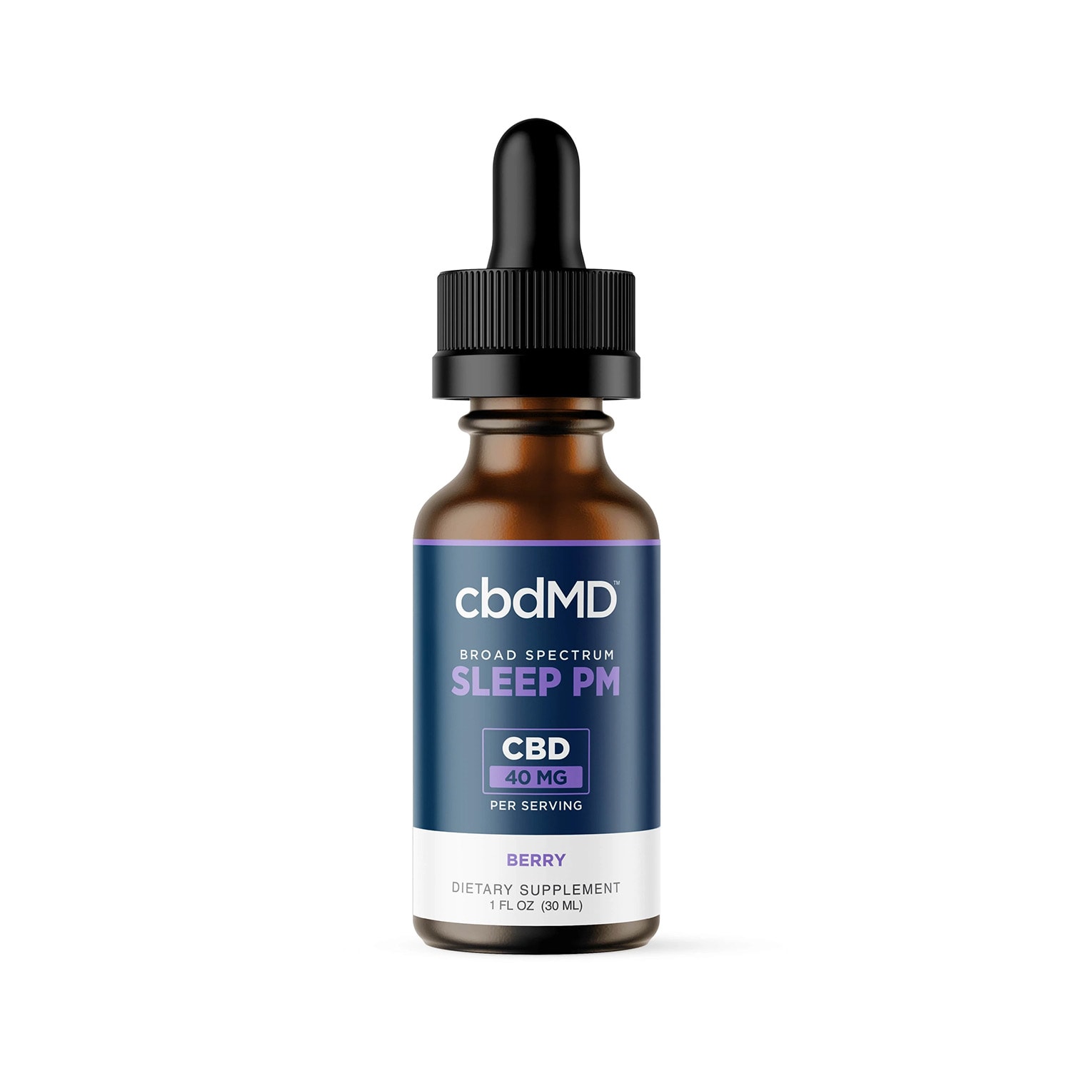 cbdMD, CBD PM Tincture for Sleep, Broad Spectrum THC-Free, Berry, 1oz, 300mg CBN + 1200mg CBD