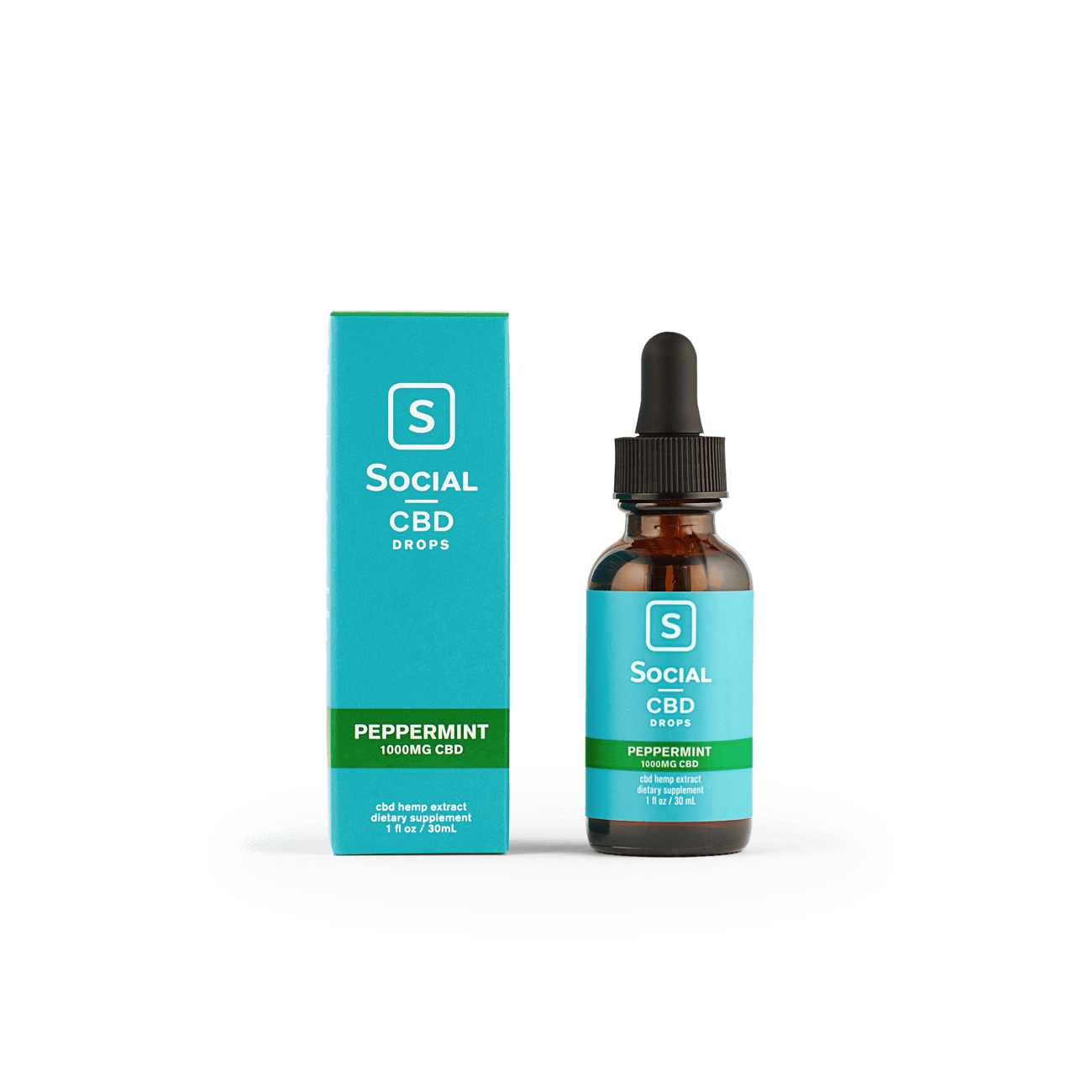 Social CBD, Peppermint Isolate CBD Oil Drops, 1oz, 1000mg CBD