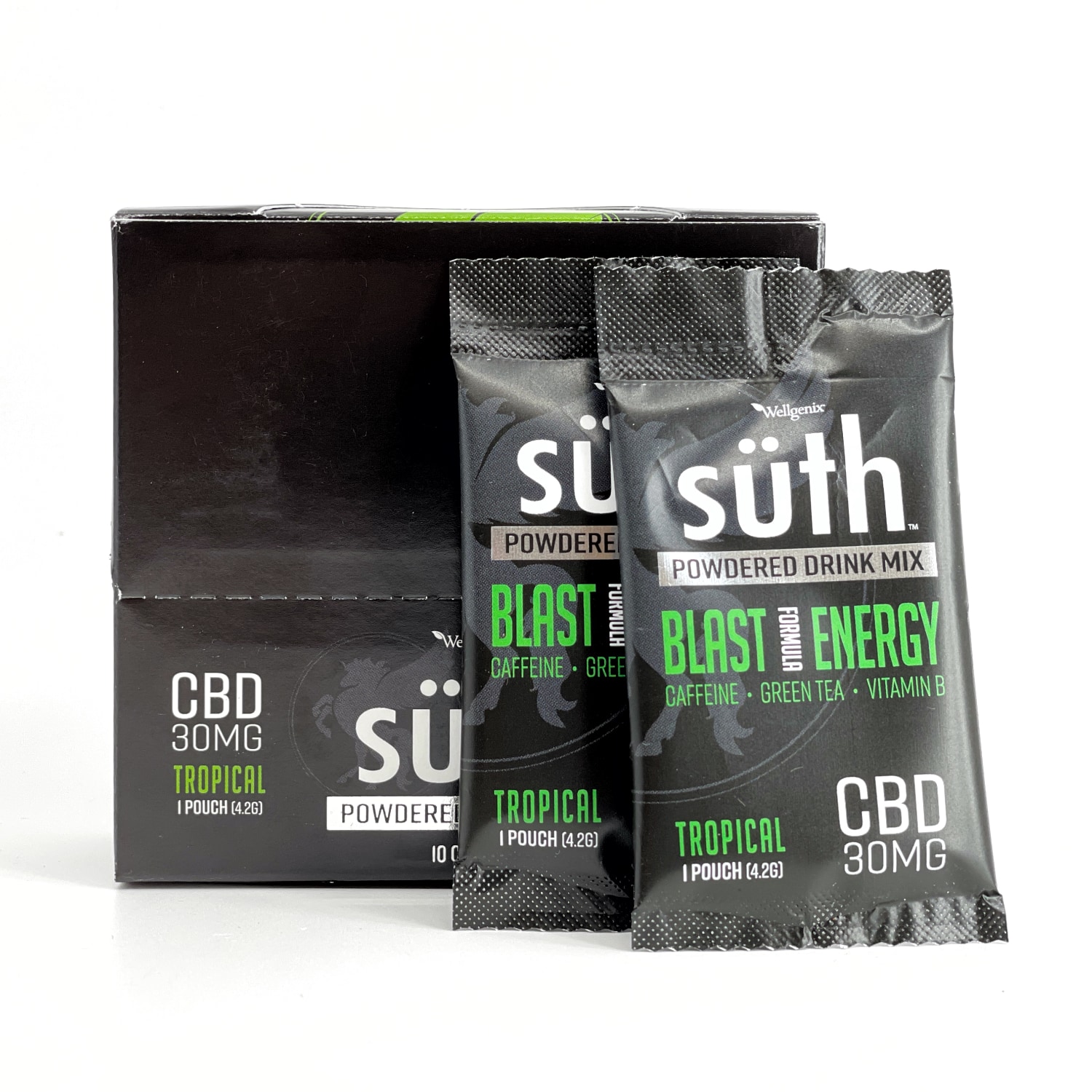 Suth, Blast Energy CBD Drink with Caffeine, Tropical, Full Spectrum, 10ct, 300mg CBD
