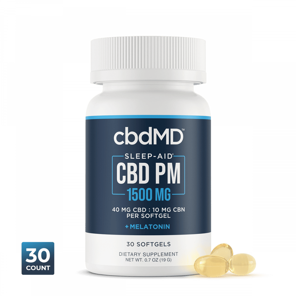 cbdMD, CBD PM Softgel Melatonin Capsules, Broad Spectrum THC-Free, 30ct,  300mg CBN 1200mg CBD