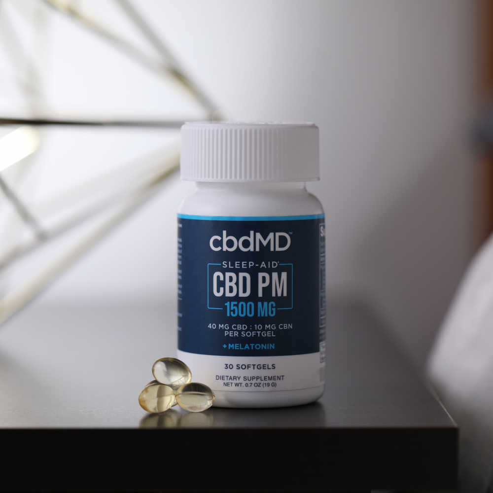 cbdMD, CBD PM Softgel Melatonin Capsules, Broad Spectrum THC-Free, 30-Count, 300mg CBN + 1200mg CBD 1
