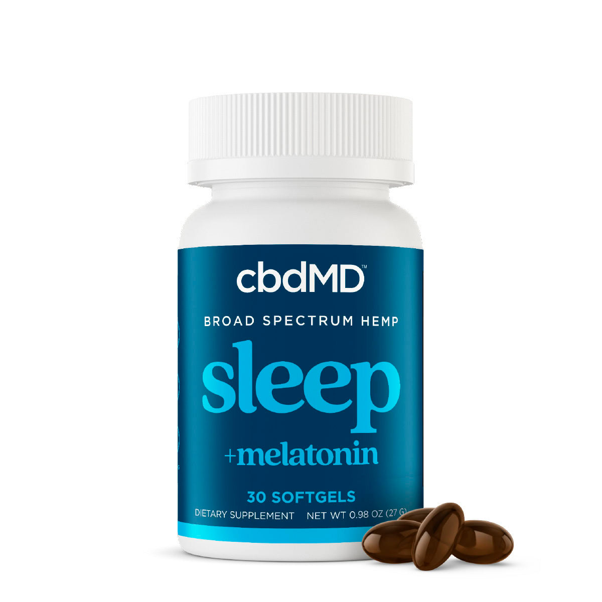 cbdMD, CBD PM Softgels with Melatonin, Broad Spectrum THC-Free, 30ct, 300mg CBN + 1200mg CBD