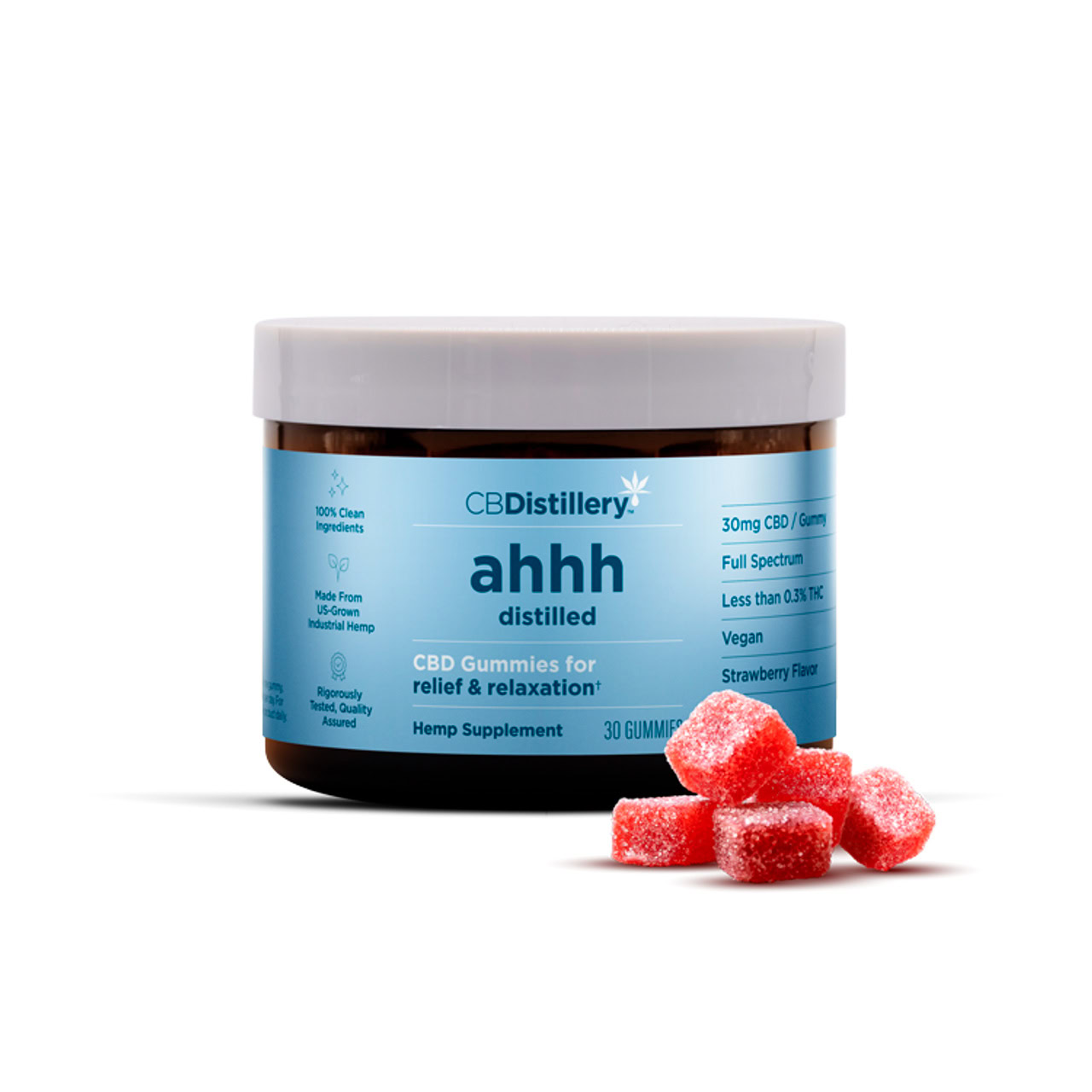 CBDistillery, Ahhh Distilled CBD Gummies for Relief & Relaxation, Strawberry, Full Spectrum, 30ct, 900mg CBD