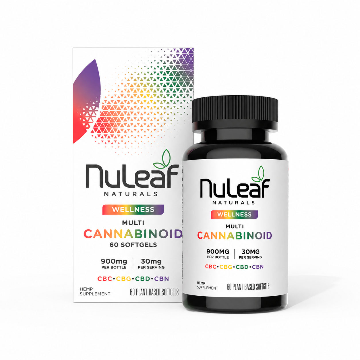 NuLeaf Naturals, Multicannabinoid Softgels CBD+CBC+CBG+CBN, Full Spectrum, 60ct, 900mg Multi