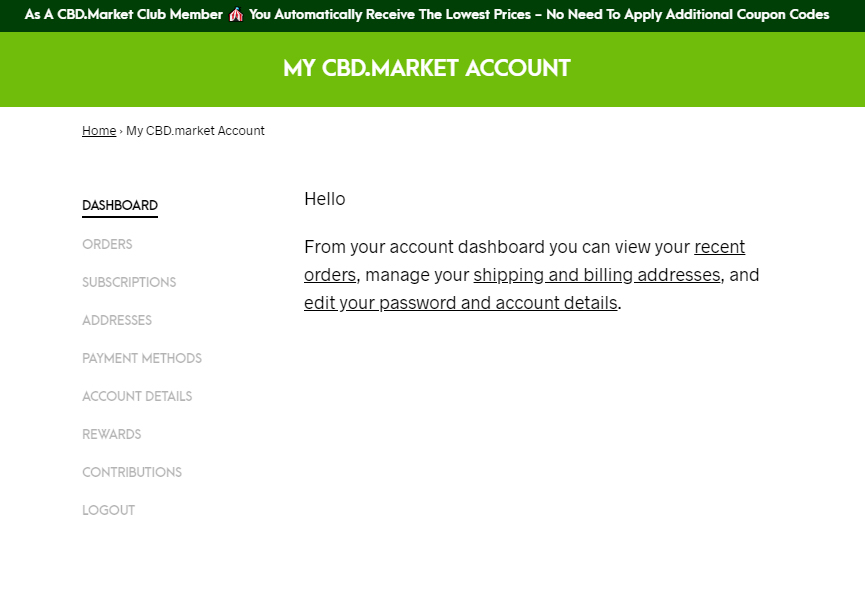 CBD.market account dashboard