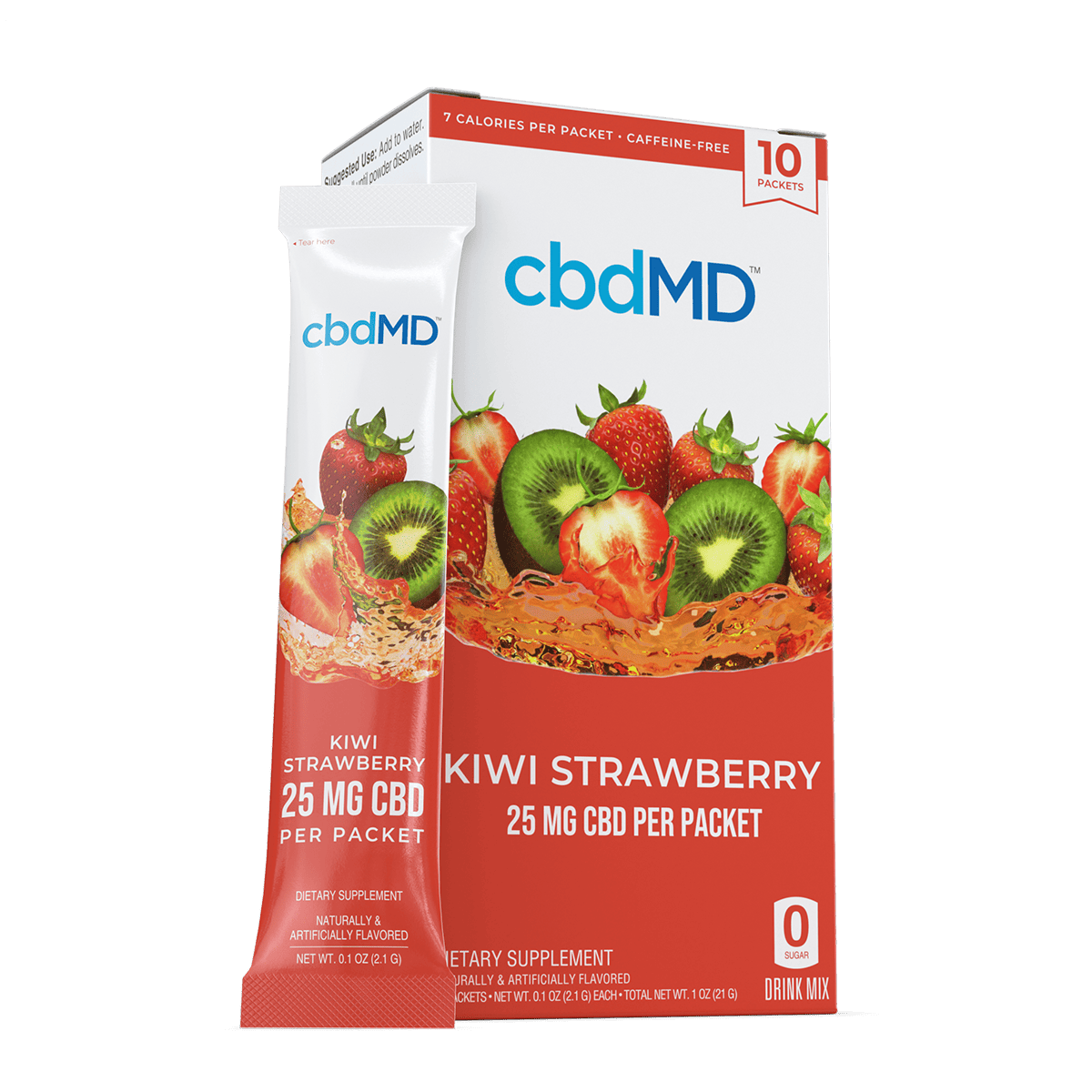 cbdMD, CBD Powdered Drink Mix, Broad Spectrum THC-Free, Kiwi Strawberry, 10ct, 250mg CBD 1