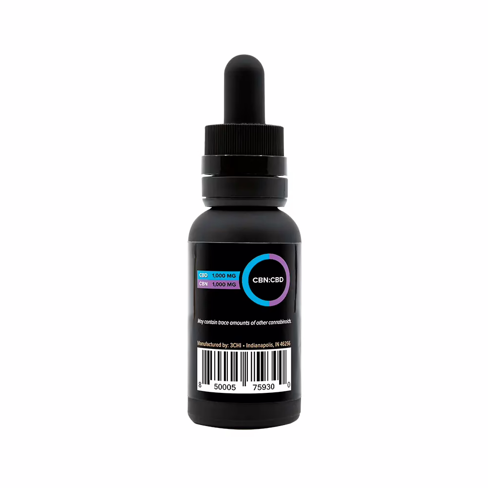 3Chi, CBN:CBD Oil Tincture, Broad Spectrum THC-Free, 1fl oz, 1000mg CBN and 1000mg CBD