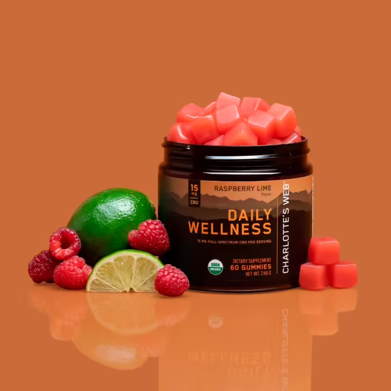 Charlotte's Web, 15mg CBD Gummies: Daily Wellness, Full Spectrum, Raspberry Lime, 60ct, 450mg CBD