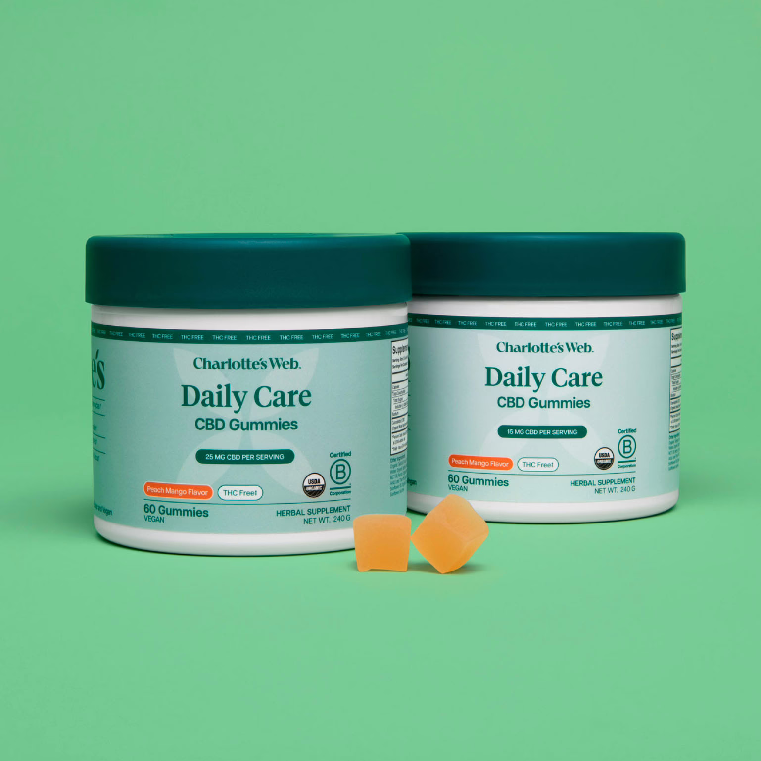Charlotte's Web, 15mg CBD Gummies THC-Free, Broad Spectrum, Mango Peach, 60ct, 450mg CBD