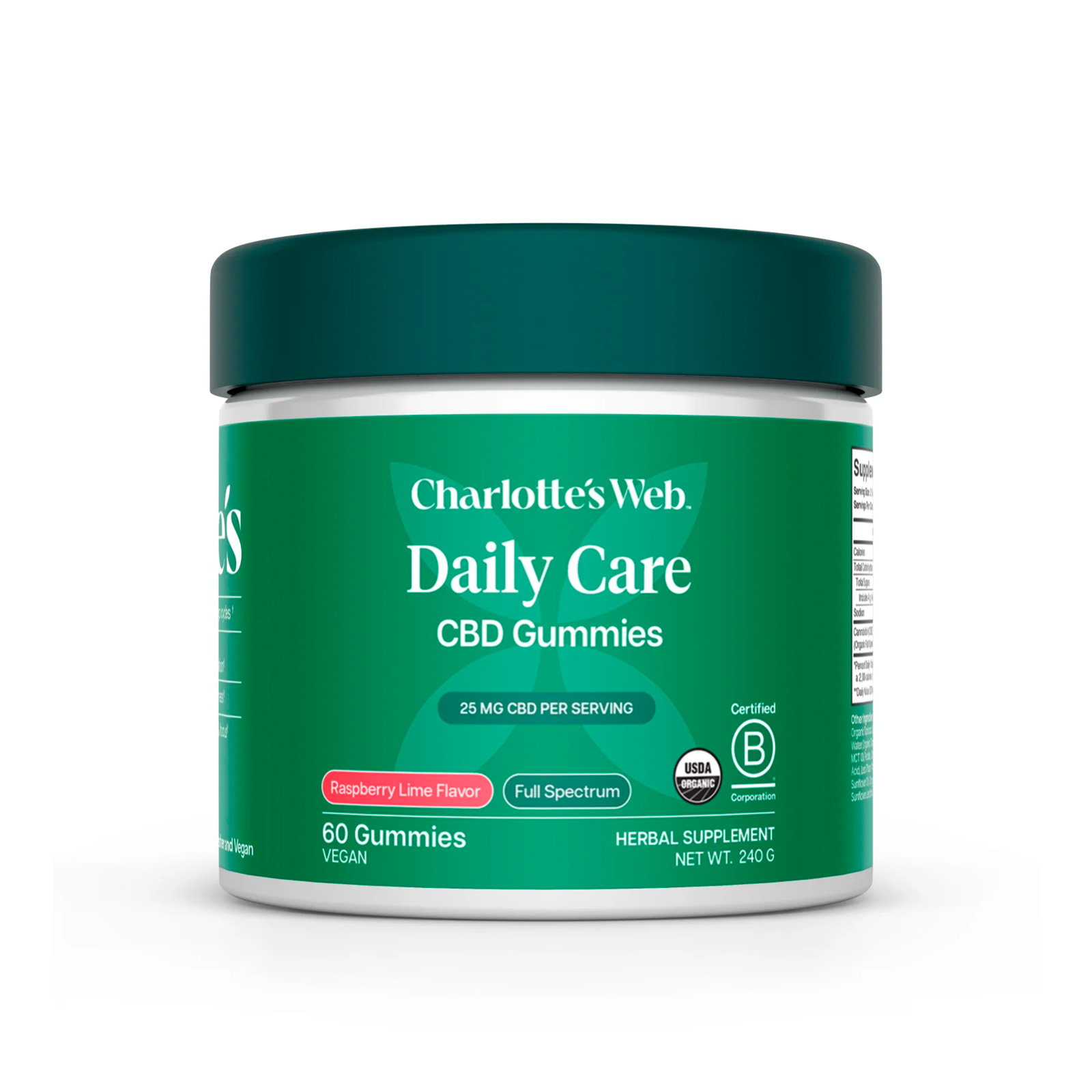 Charlotte's Web, 25mg CBD Gummies Daily Wellness, Full Spectrum, Raspberry Lime, 60ct, 750mg CBD