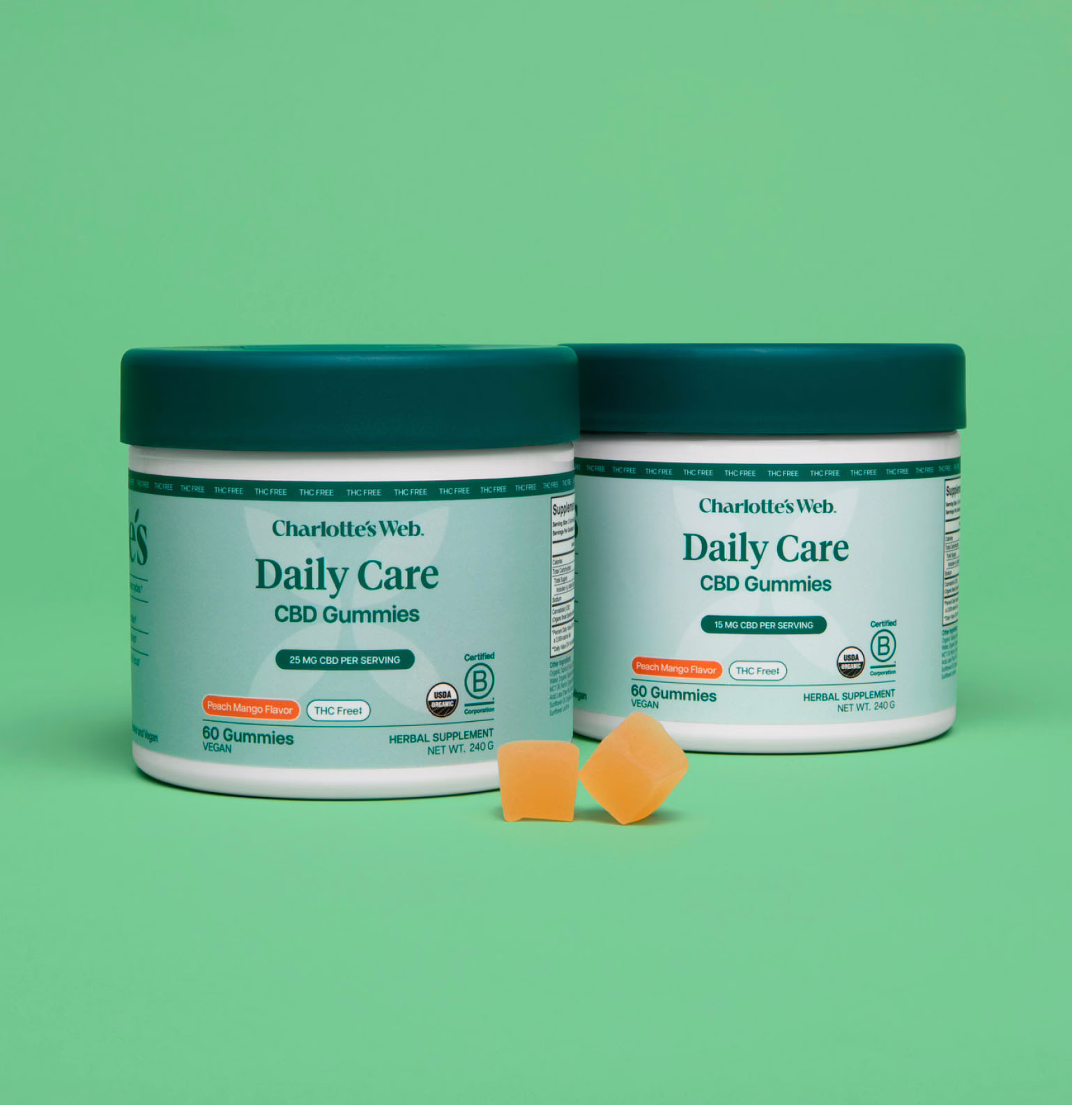 Charlotte's Web, 25mg CBD Gummies THC-Free, Broad Spectrum, Mango Peach, 60ct, 750mg CBD