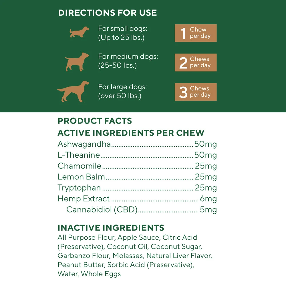 Elixinol, Calm Dog Chews, Broad Spectrum THC-Free, Peanut Butter Liver, 30ct, 150mg CBD 1