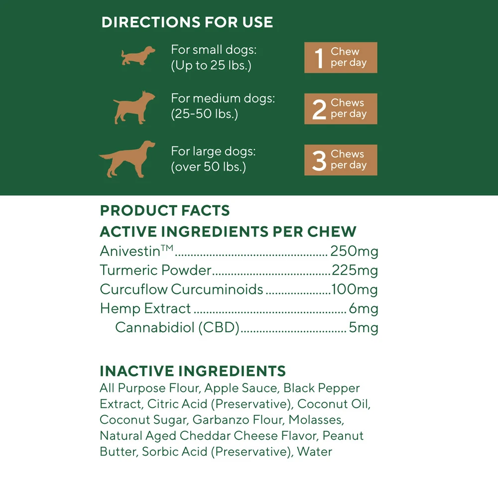 Elixinol, Mobility Dog Chews, Broad Spectrum THC-Free, Peanut Butter Cheddar, 30ct, 150mg CBD 1