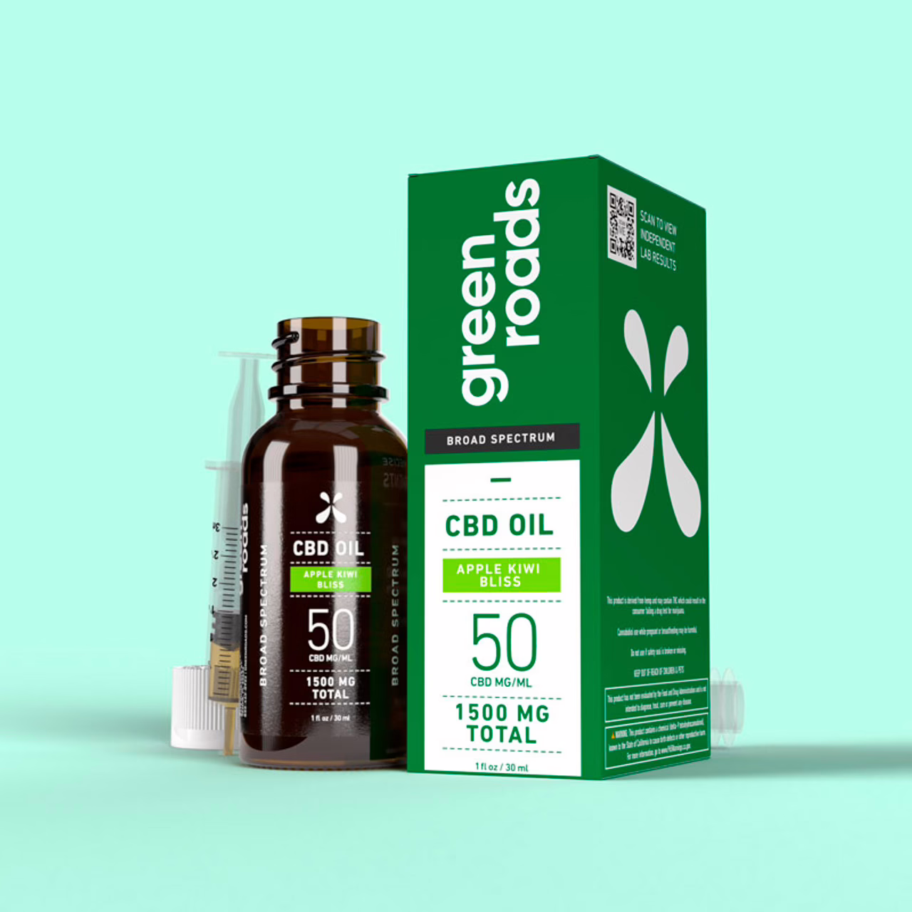 Green Roads, CBD Oil 50mg, Apple Kiwi Bliss, Broad Spectrum THC-Free, 1fl oz, 1500mg CBD